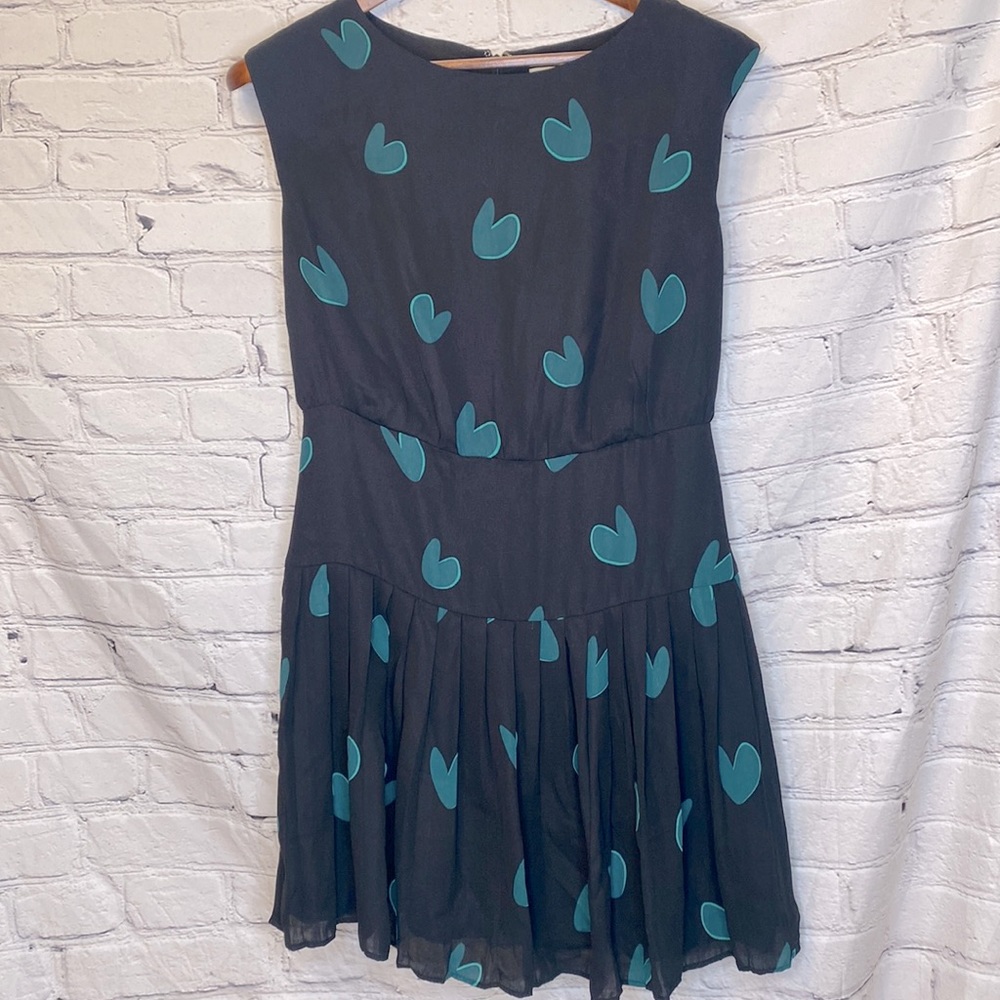 Ann Taylor Loft Black & Green Heart Dress Size 4 Excellent Condition
